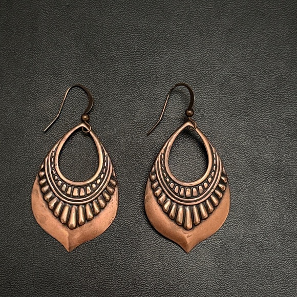Handmade Jewelry - Embossed Copper Boho Earrings